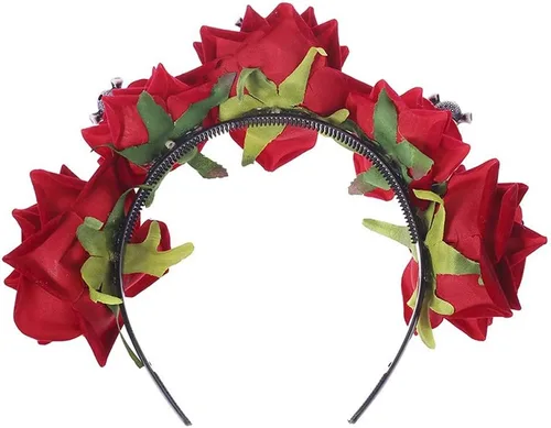 Vista 5 de ITODA Diadema de calavera de flores rojas, araña, Halloween, gótico, mexicano, día de muerto, tiara, cosplay, disfraz, guirnalda, fiesta, corona