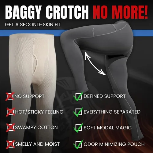 Vista 8 de Pantalones de Compresión Real Men Modal ABCD Pouch - 1 Paquete, Leggings Modales para Hombres, Pantalones de Yoga, Mallas, Capa Base para Clima Frío