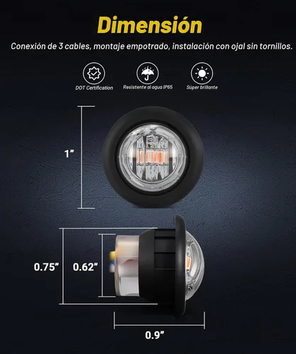 Vista 7 de D13 3/4 marcador lateral de doble revolución LED luces de marcador ámbar a azul con indicadores de enchufe de bala y luces LED de señal de giro