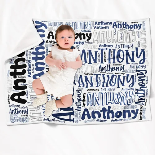 Vista 6 de Manta de bebé personalizada para niños con nombres artísticos de palabras, 30 x 40 pulgadas, 12 colores y 9 fuentes, mantas personalizadas para niños