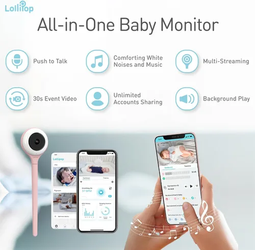 Vista 3 de Lollipop Baby Monitor Upgraded Smart Wi-Fi Camera of True Crying Detection, Two-Way Audio, Infrared Night Vision – Ideal Gift for Baby Shower