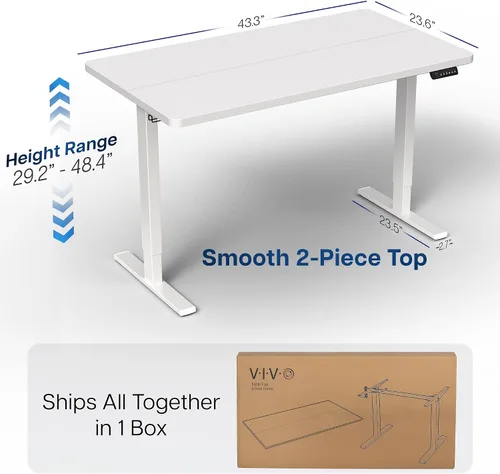Vista 3 de VIVO DESK-KIT-1W4W - Escritorio eléctrico de pie de 43 x 24 pulgadas, ajuste de altura de memoria, serie 1B, parte superior blanca de una pieza