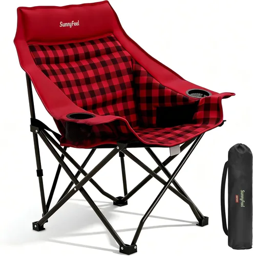 Vista 8 de SUNNYFEEL Sillas de campamento resistentes para adultos, silla plegable portátil de gran tamaño con bolsillos laterales y hueco para tazas