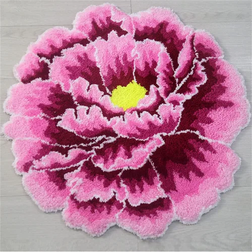 Vista 8 de HM&DX Alfombra de baño con forma de flor de peonía, tejida a mano, redonda, con forma de flor, suave, esponjosa, absorbente, tapete de baño, Azul