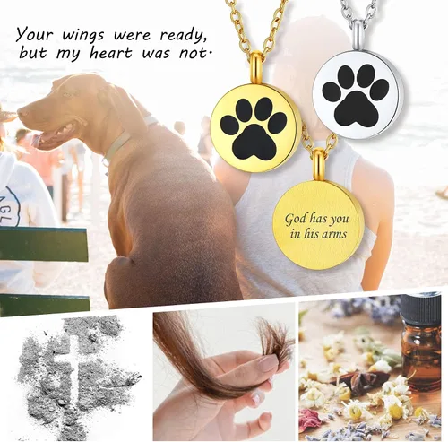 Vista 41 de FindChic Collares personalizados con urna para cenizas, barra vertical, gato, luna, reloj de arena, garra de perro, acero inoxidable, chapado en oro