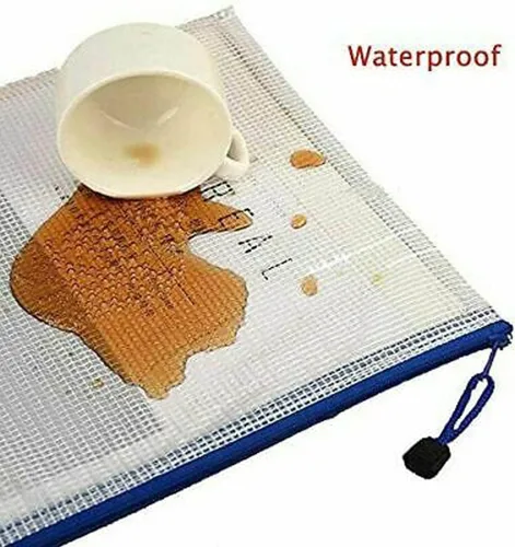 Vista 3 de 6 bolsas de archivos con cremallera, A3, impermeable, carpetas con cremallera, bolsa para documentos con cremallera, para suministros de oficina Azul