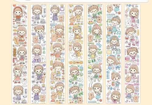 Vista 7 de Kawaii Art Washi Tape - Linda cinta adhesiva para escuela, suministros de oficina, estética, caricaturas, juego de cinta adhesiva decorativa