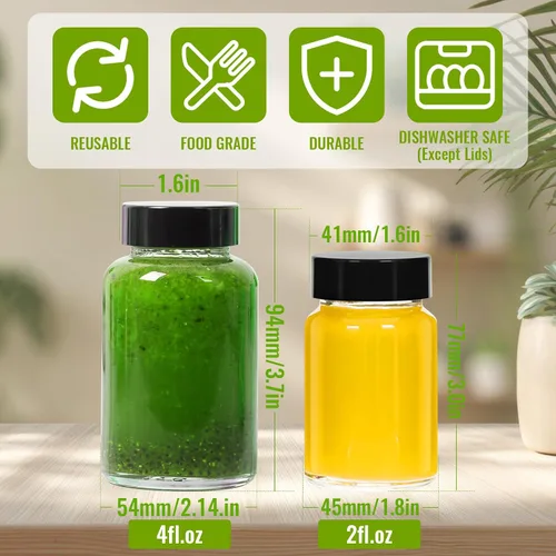 Vista 4 de 4oz Ginger Shots Bottles 16Pack- Portable Leakproof Glass Jars with Lids Botellas pequeñas de vidrio para zumo con tapas para inyección de bienestar