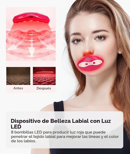 Vista 2 de FERNIDA Terapia de labios de luz roja para mujeres, dispositivo de labios recargable con cuidado de ojos calentado, mejora el color de los labios