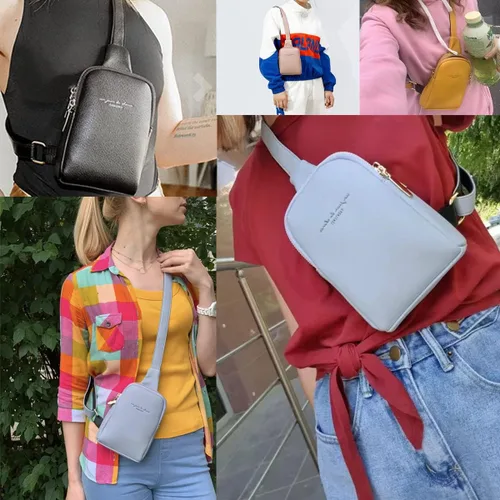 Vista 5 de Riñonera cruzada para mujer, de cuero, casual, a la moda, para viajes, deporte, para mujer