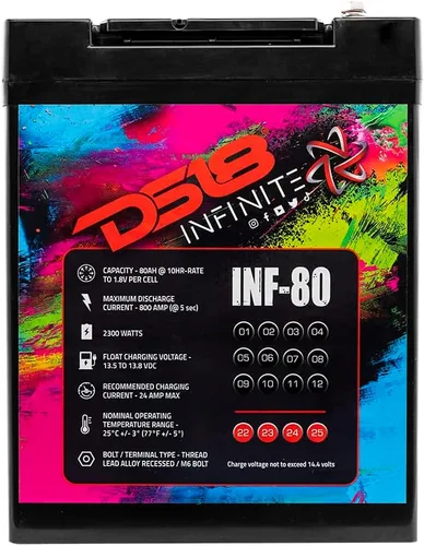 Vista 4 de DS18 INF-80AH 2300 Watts Batería AGM de celdas de potencia de 12 voltios con terminal de perno M6, libre de mantenimiento - Alto rendimiento