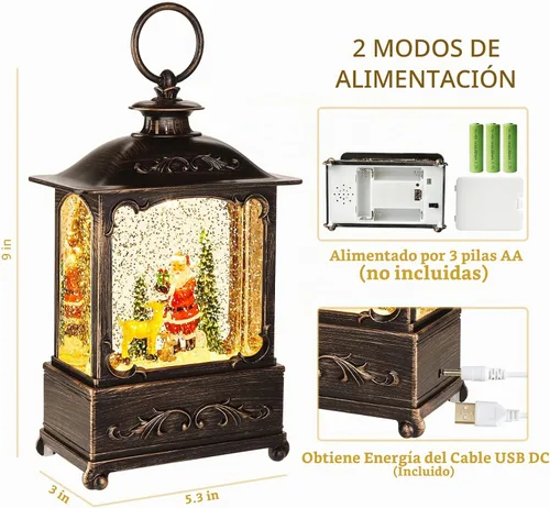 Vista 5 de Farol de Navidad con USB + Música, Globo de Nieve con Agua de Navidad, Portátil, Creativo, Lindas Decoraciones de Navidad y Regalos Encantadores