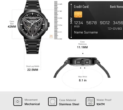 Vista 5 de Reloj deportivo clásico de 3 manecillas para hombre, reloj automático de acero inoxidable para hombre, cristal de zafiro sintético, luminoso