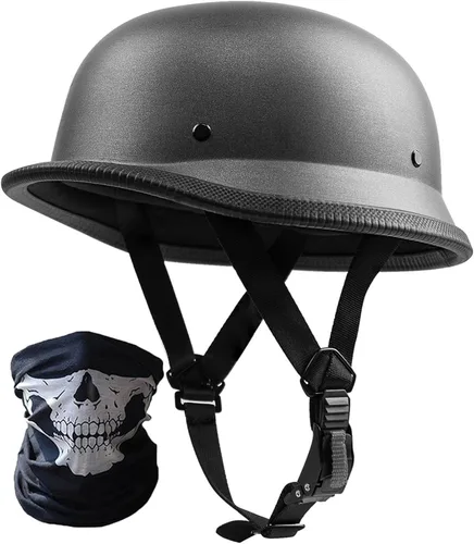 Vista 6 de Casco de motocicleta de estilo alemán vintage, casco delgado para adultos, hombres y mujeres, novedoso casco de media cara aprobado por DOT, casco