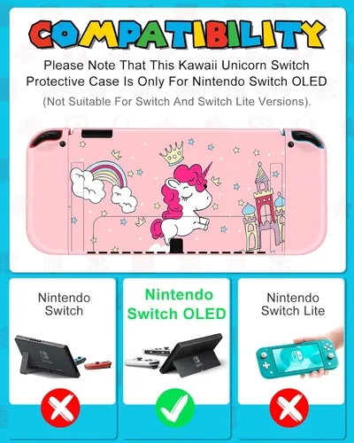 Vista 2 de 9in1 Unicorn Switch Oled Case for Nintendo Switch Oled Carrying Cases Girly Teens Protective Cover Dockable Skin+Thumb Grips+Game Holder+Shoulder