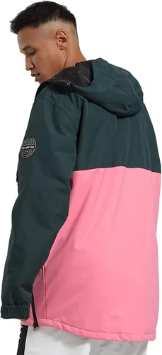 Vista 4 de GSOU SNOW Chaqueta de snowboard para hombre y mujer, chaqueta de esquí para hombre, snowboard, esquí, esquí, hombre, impermeable, cálida