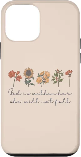 Vista 16 de God is Within Her She Will Not Fall Psalms 46:5 Boho Flowers Case for iPhone 17