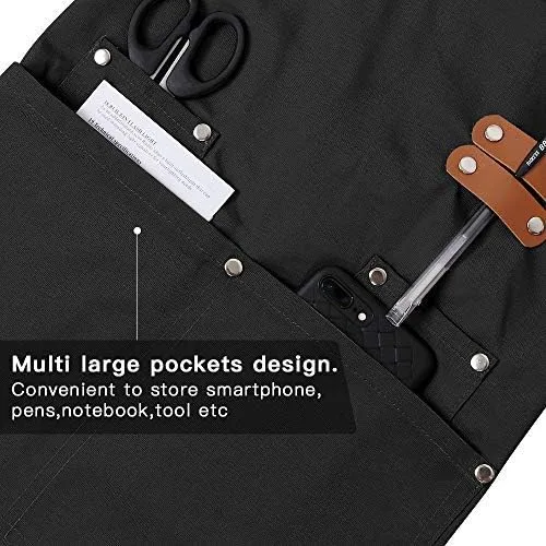 Vista 8 de Delantal de chef, delantal cruzado para hombres y mujeres con correas ajustables y bolsillos grandes, de lona, M - 2EG.