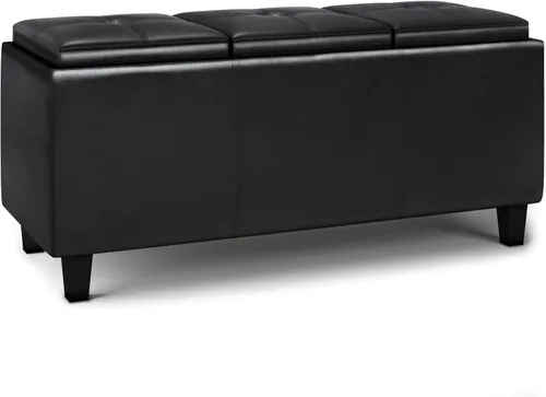 Vista 17 de SIMPLIHOME Avalon - Otomana de almacenamiento, otomana rectangular tapizada de cuero vegano de 42 pulgadas de ancho en color negro carbón, mesa