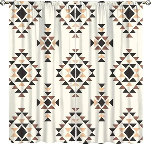 Vista 12 de YCness Cortinas aztecas para dormitorio, decoración geométrica étnica del suroeste para sala de estar, diseño tribal bohemio de elefante nativo