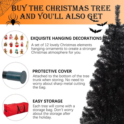 Vista 5 de Black Christmas Tree 4FT Small Halloween Tree Artificial Holiday Xmas Tree with 450 PVC Branch Tips & Foldable Metal Stand for Home, Office, Party