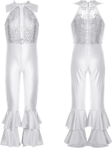 Vista 2 de Loyan Leotardo de gimnasia con lentejuelas metálicas brillantes para niñas y niñas, con parte inferior de campana y cuerpo completo, traje de ballet