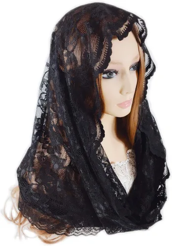 Vista 2 de PAMOR Infinity Chapel Veil Floral Latin Mass Head Cover Lace Scarf Mantilla Veils for Church