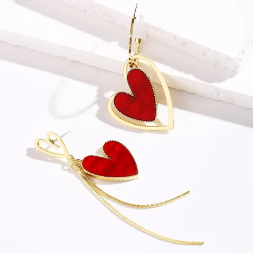 Vista 3 de Aretes asimétricos de corazón para niñas, aretes colgantes de corazón para mujer, día de San Valentín, día de la madre, cumpleaños, regalo de Navidad