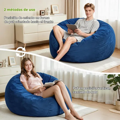 Vista 3 de Homguava Silla de Puf de 3 pies: Pufs de 3' con espuma viscoelástica, sillas de puf grandes y suaves con sofá de terciopelo holandés - Azul