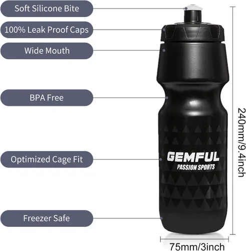 Vista 4 de GEMFUL Botellas de agua para bicicleta con soporte para bicicleta de 25.4 fl oz MTB Cycling Squeeze 24 oz Sport Bottle 2 Pack