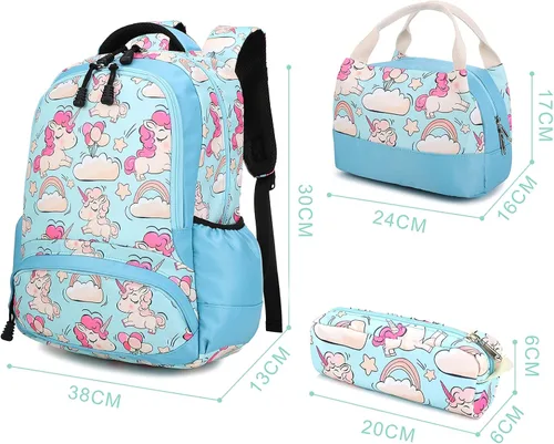 Vista 6 de Meisohua Mochilas escolares para niñas, mochila de unicornio con bolsa de almuerzo y estuche para lápices, juego de bolsas escolares 3 en 1