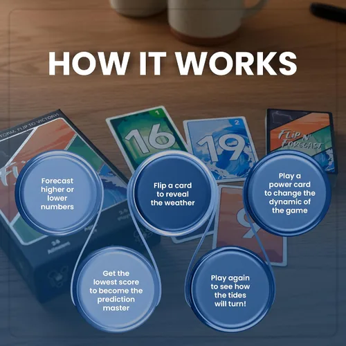 Vista 4 de Flip N' Forecast - El juego de cartas familiares de predicción definitiva para niños y adultos - Divertidos juegos familiares para niños y adultos