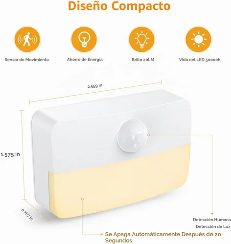 Vista 6 de Paquete de 2: luz nocturna con sensor de movimiento, luces adhesivas con sensor de movimiento para interiores, luces de cocina para debajo