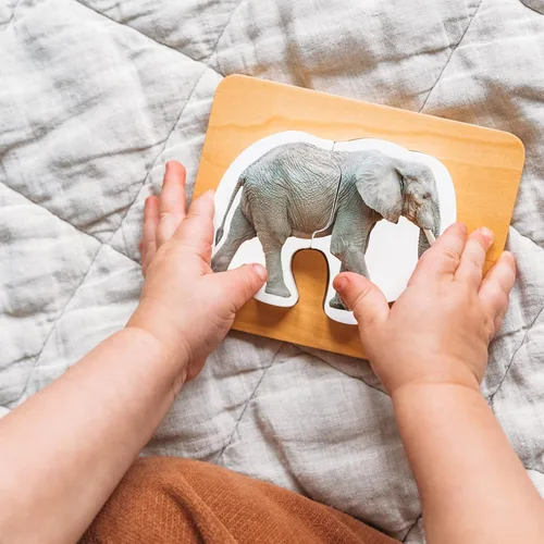 Vista 3 de Rompecabezas de madera Montessori de animales para niños de 2 años en adelante, rompecabezas realista con forma de animal de safari grueso - Juguete