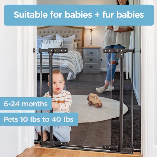 Vista 3 de Perma Child Safety Clear Ultimate Safe Step Secure Step - Puerta montada a presión con cierre automático, negro cálido, se adapta a aberturas