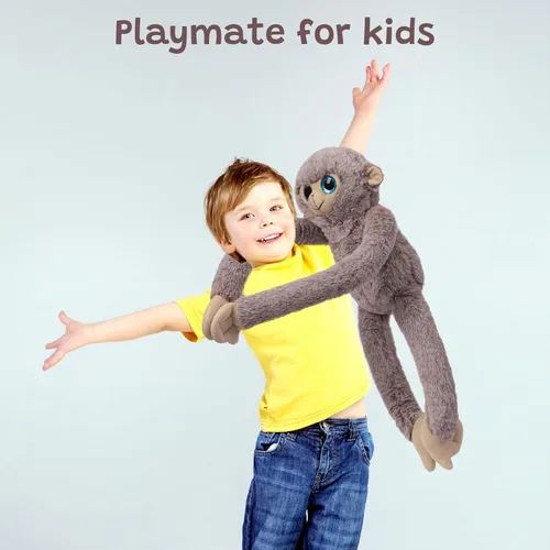 Vista 3 de Animal de Mono Colgante de Peluche Animal de Mono de Brazo Largo de Peluche Suave para Niños Nietos Amigos Familia Gris 43 cm