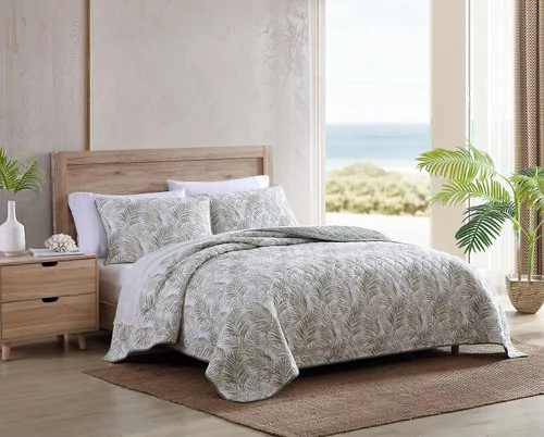 Vista 2 de Tommy Bahama - Juego de edredón tamaño Queen, ropa de cama reversible de algodón con fundas a juego, colcha costera suave, juego de ropa de cama