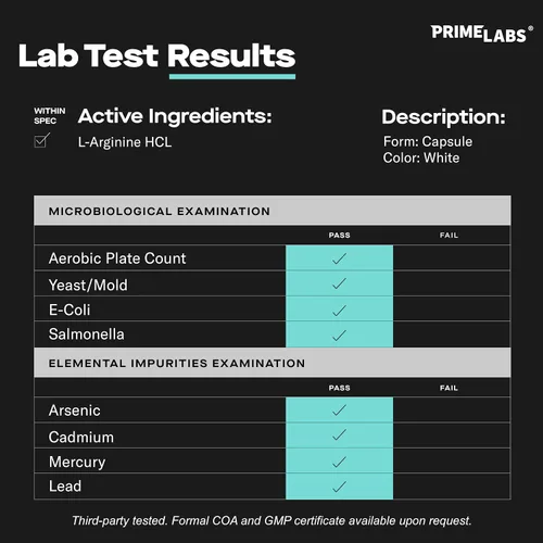 Vista 3 de Prime Labs L-arginina 1500mg - Suplemento de óxido nítrico - Flujo sanguíneo, energía, fuerza, resistencia - 60