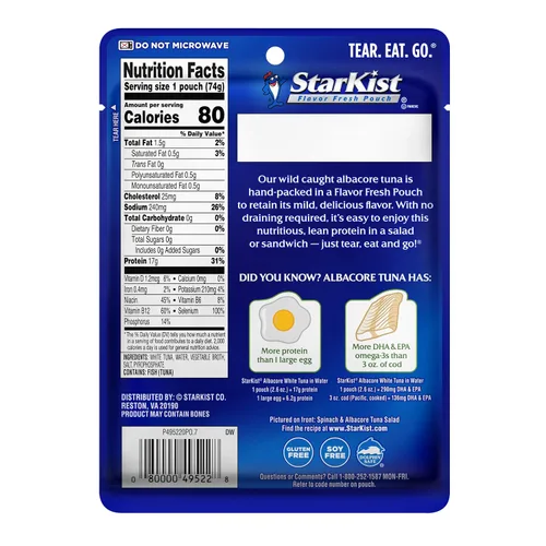 Vista 2 de StarKist Wild Caught Albacore Atún blanco en agua, bolsa de 2.6 onzas, paquete de 24
