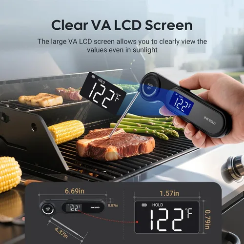 Vista 6 de Inkbird - Termómetro de carne recargable de lectura instantánea de 0.5 segundos para cocinar, termómetro digital de alimentos con pantalla LCD VA