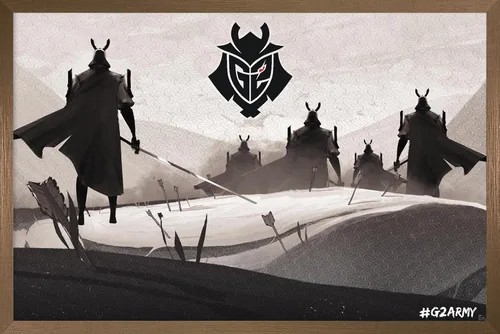 Vista 16 de Trends International G2 Esports - Póster de pared Samurai, 22.4 pulgadas de largo x 14.7 W, versión enmarcada en madera de granero Versión enmarcada