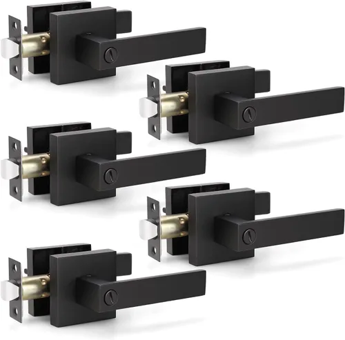 Vista 10 de KNOBWELL - Paquete de 1 manija para puerta delantera con llave y cerradura, manijas de palanca negras para puerta exterior, juego de cerradura