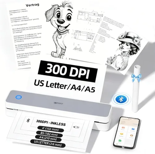 Vista 10 de iDPRT Impresora portátil inalámbrica para viajes, 300 DPI sin tinta, térmica, pequeña impresora para uso doméstico, oficina, vehículos, impresora