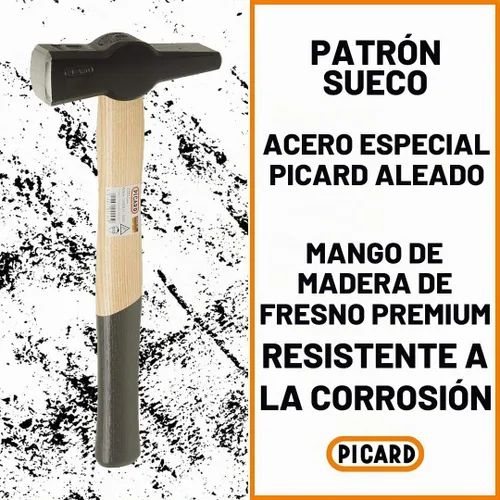 Vista 2 de Picard 0000811-1000, martillo de herrero de 2.205 lb, mango de madera de fresno diseño sueco