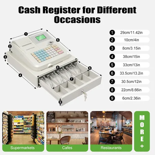 Vista 8 de Caja registradora electrónica con sistema POS, 48 teclas con teclado plano e impresora térmica, caja registradora multifuncional, caja registradora