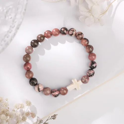 Vista 5 de JoycuFF Christian Bracelets for Women Cross Bracelets for Religious Women Girls Easter Catholic Natural Stone Bracelets Christian Jewelry Faith