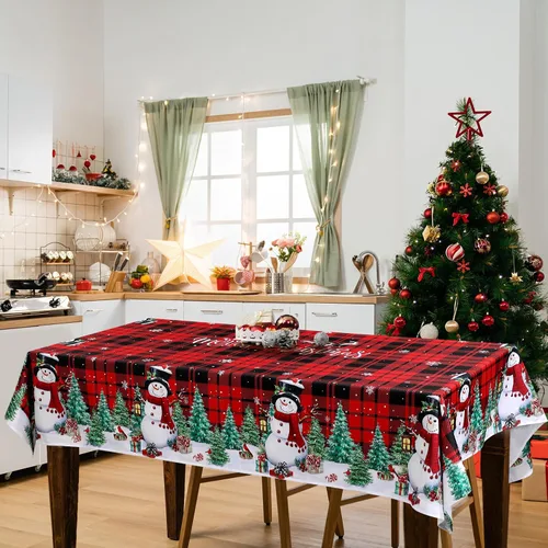 Vista 5 de WovWeave Mantel de Navidad de 60 x 84 pulgadas, mantel rectangular de tela de Navidad reutilizable para invierno, hogar, comedor, fiesta, picnic