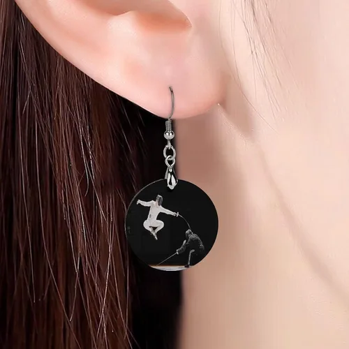 Vista 5 de Esgrima Deportes Redondo Madera Pendientes Colgante Retro Cuelgan Para Mujeres Niña, Madera, Madera