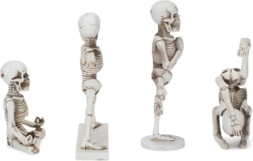 Vista 3 de Yoga Pose Skeletons - Juego de 4 figuras de resina en tono marfil de 6 pulgadas