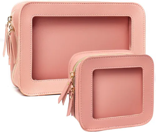 Vista 14 de Paquete de 2 bolsas de maquillaje transparentes para viaje, neceser aprobado por la TSA con cremallera, pequeñas bolsas de maquillaje para mujeres